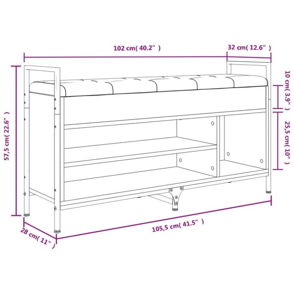 vidaXL Skobänk rökfärgad ek 105,5x32x57,5 cm konstruerat trä
