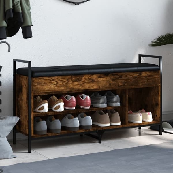 vidaXL Skobänk rökfärgad ek 105,5x32x57,5 cm konstruerat trä
