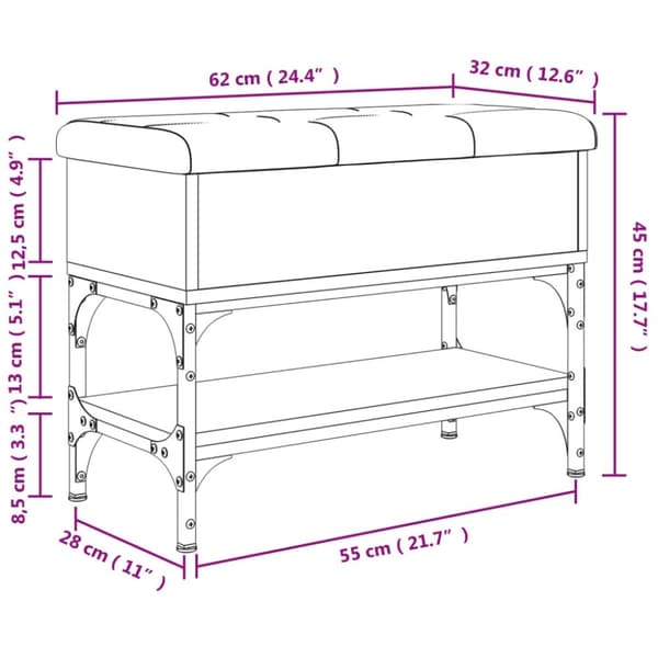 vidaXL skobænk 62x32x45 cm konstrueret træ brun egetræsfarve
