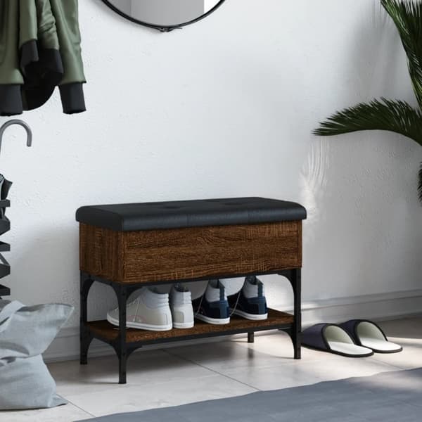 vidaXL skobænk 62x32x45 cm konstrueret træ brun egetræsfarve