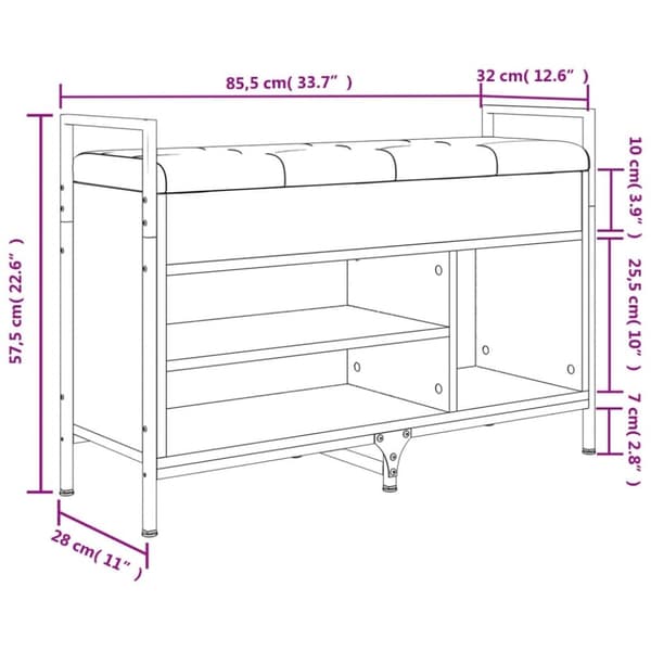 vidaXL skobænk 85,5x32x57,5 cm konstrueret træ røget egetræsfarve