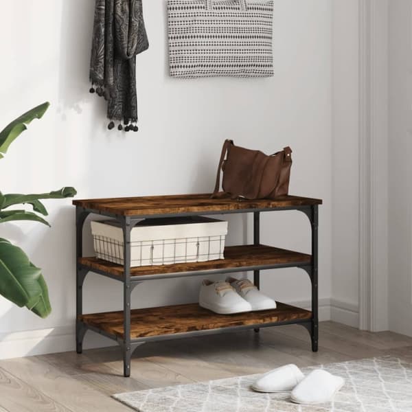 vidaXL skobænk 70x38,5x49 cm konstrueret træ røget egetræsfarve