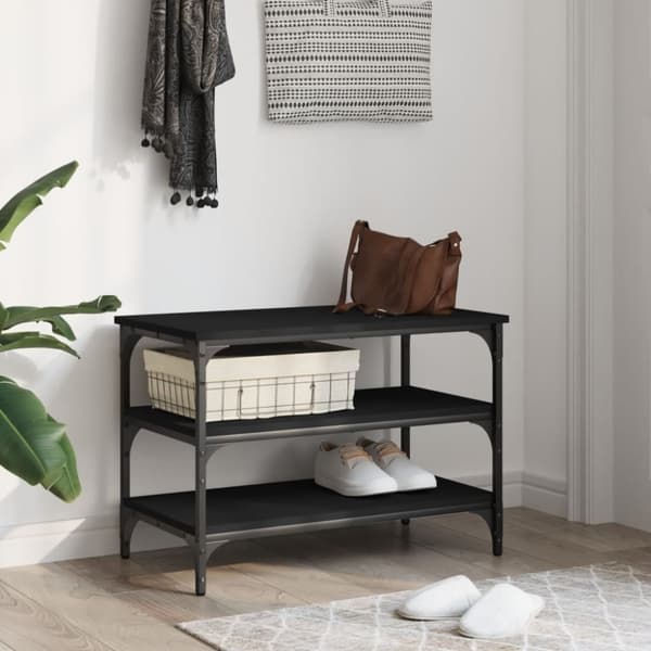 vidaXL Skobänk svart 70x38,5x49 cm konstruerat trä