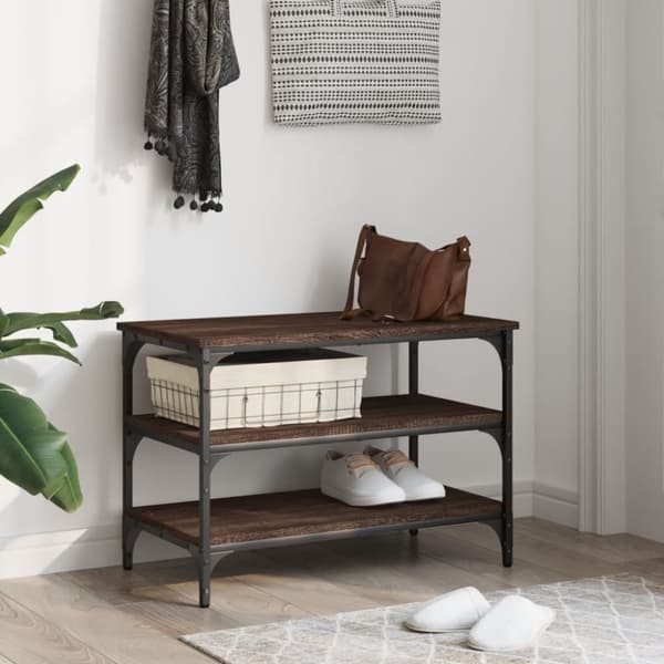 vidaXL skobænk 70x38,5x49 cm konstrueret træ brun egetræsfarve