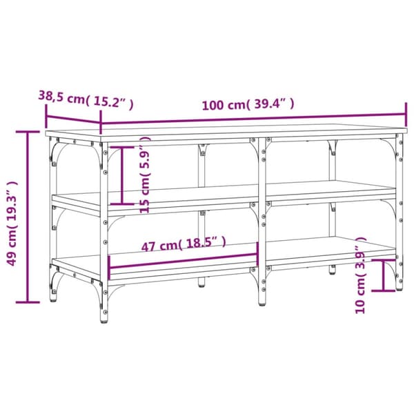vidaXL skobænk 100x38,5x49 cm konstrueret træ sort