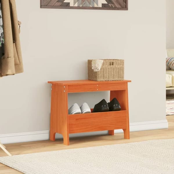 vidaXL Skobänk vaxbrun 60x28x45 cm massiv furu