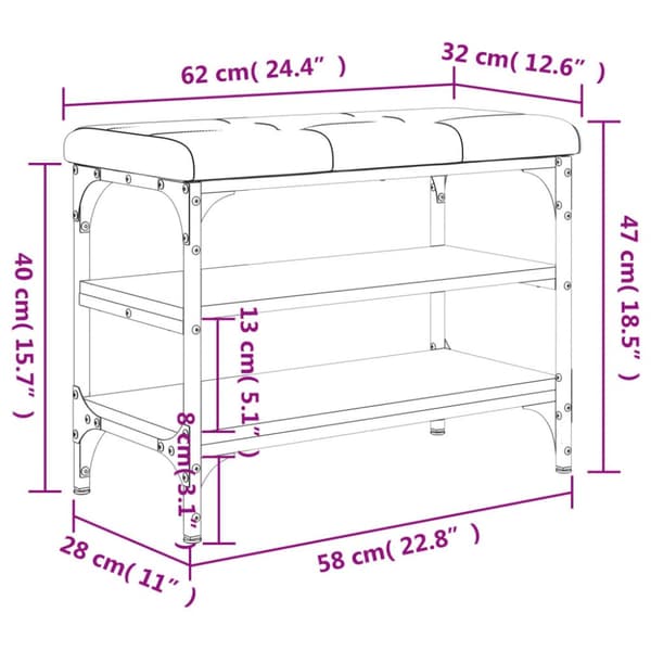 skobænk 62x32x47 cm konstrueret træ røget egetræsfarve