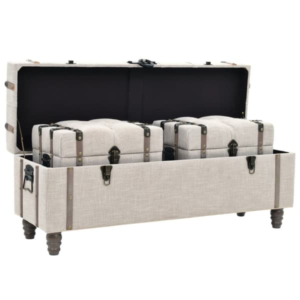 Förvaringsbänk set 3 delar massivt trä och stål 112x37x45 cm