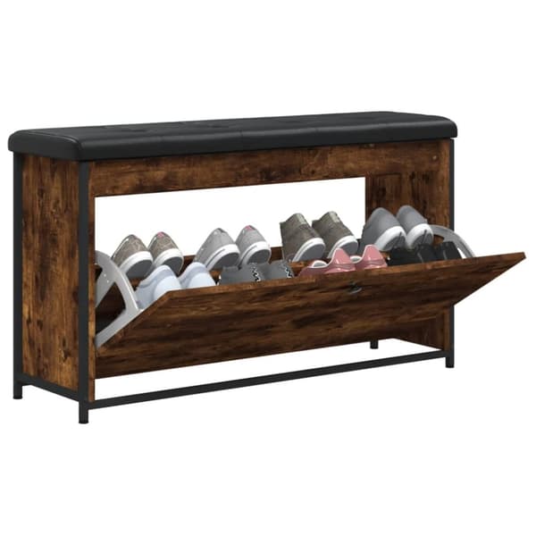 skobænk med vippeskuffe 102x32x56 cm røget egetræsfarve