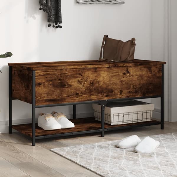 opbevaringsbænk 100x42,5x47 cm konstrueret træ røget egetræ
