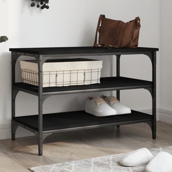 Skobänk svart 70x38,5x49 cm konstruerat trä