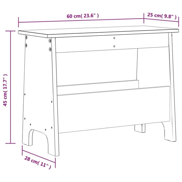 Skobänk vaxbrun 60x28x45 cm massiv furu