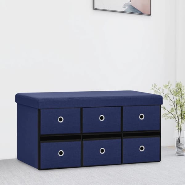 Hopfällbar förvaringsbänk blå 76x38x38 cm konstlinne