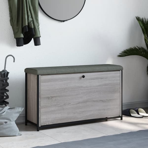 skobænk med vippeskuffe 102x32x56 cm grå sonoma-eg