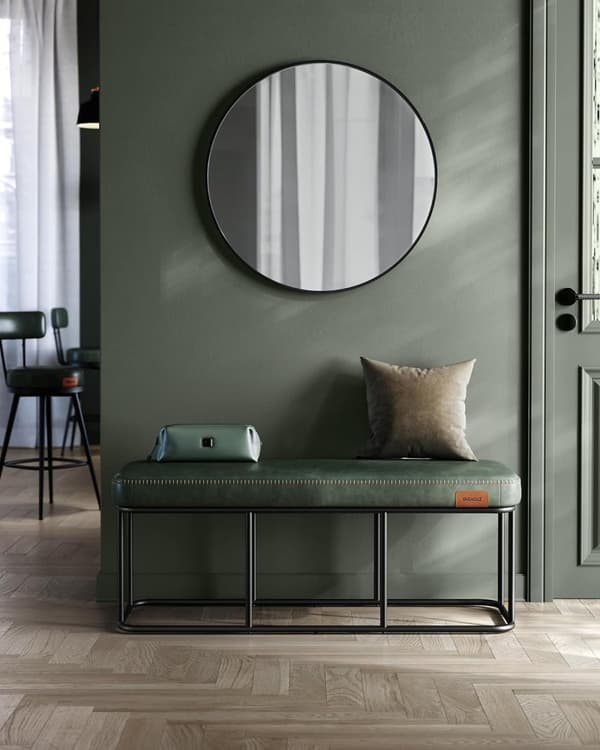 VASAGLE Entryway bænk Soveværelse, syntetisk læder med syninger, osmannisk bænk, Skovgrøn