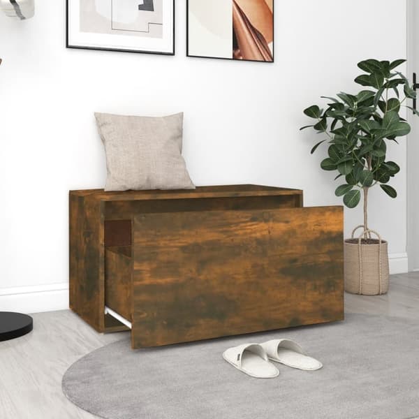 vidaXL entrébænk 80x40x45 cm konstrueret træ røget egetræsfarve -  Opbevaringsbænke