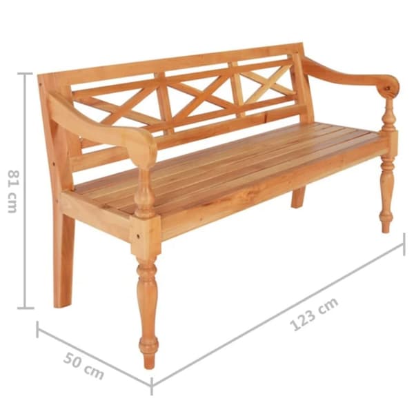 vidaXL Batavia-penkki täysmahonki 123 cm vaaleanruskea -  Eteis- & säilytyspenkit