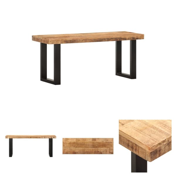 The Living Store Penkki 110 cm karkea mangopuu ja teräs - Eteis- & säilytyspenkit