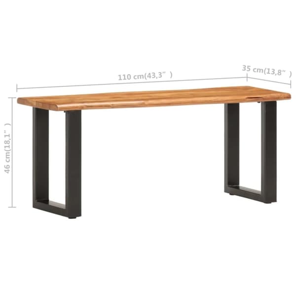 The Living Store bænk med naturlig kant 110 cm massivt akacietræ og stål - Opbevaringsbænke