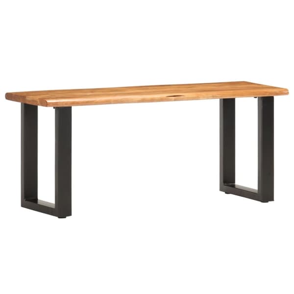 The Living Store bænk med naturlig kant 110 cm massivt akacietræ og stål - Opbevaringsbænke