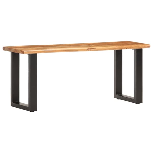 The Living Store bænk med naturlig kant 110 cm massivt akacietræ og stål - Opbevaringsbænke