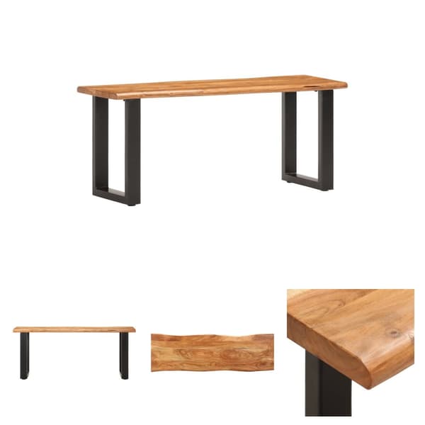 The Living Store bænk med naturlig kant 110 cm massivt akacietræ og stål -  Opbevaringsbænke