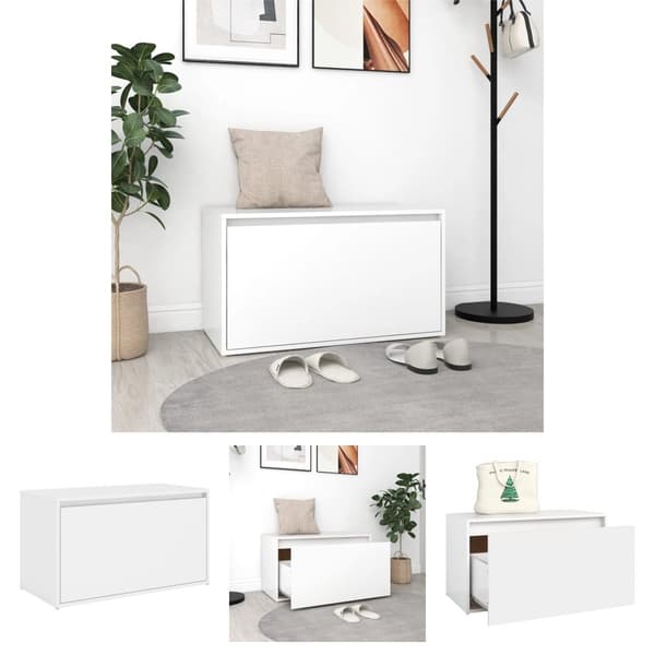 The Living Store entrébænk 80x40x45 cm spånplade hvid -  Opbevaringsbænke