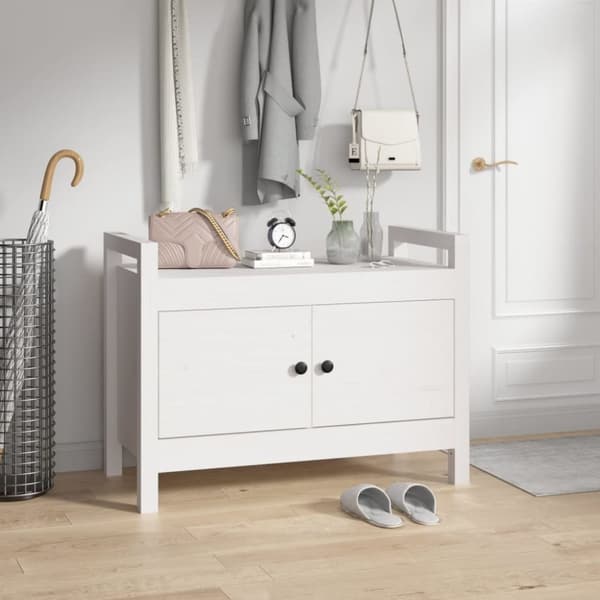 Opbevaringsbænke - Living entrébænk 80x40x60 cm massivt fyrretræ Hvid