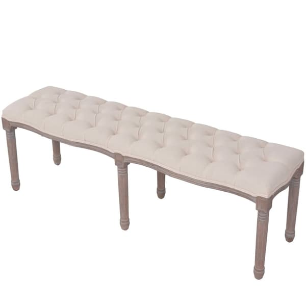 bænk lærred massivt træ 150 x 40 x 48 cm cremehvid