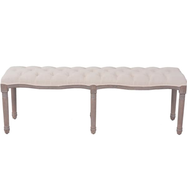 bænk lærred massivt træ 150 x 40 x 48 cm cremehvid