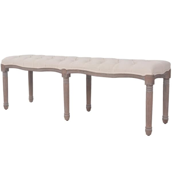 bænk lærred massivt træ 150 x 40 x 48 cm cremehvid