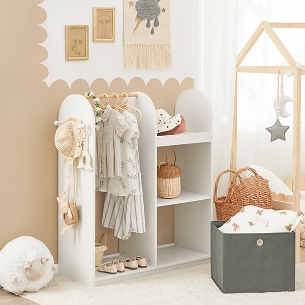 Rootz børnegarderobe - Organisering af børnetøj - Opbevaringsenhed - MDF og ikke-vævet stof - Børnevenlig Højde - 97 cm x 108 cm x 35 cm
