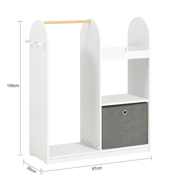 Rootz børnegarderobe - Organisering af børnetøj - Opbevaringsenhed - MDF og ikke-vævet stof - Børnevenlig Højde - 97 cm x 108 cm x 35 cm