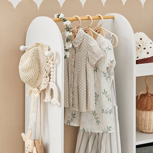 Rootz børnegarderobe - Organisering af børnetøj - Opbevaringsenhed - MDF og ikke-vævet stof - Børnevenlig Højde - 97 cm x 108 cm x 35 cm