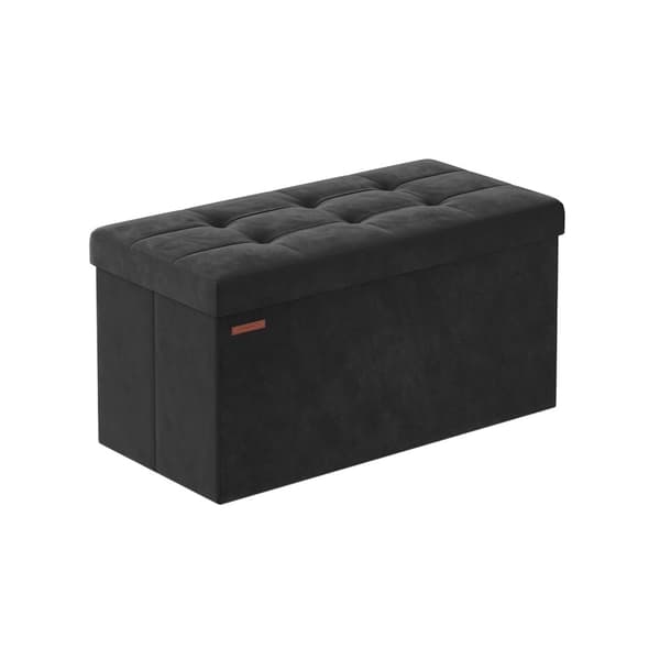 Rootz Velvet Seat Chest - Förvaring Ottoman - Stoppad bänk - MDF-konstruktion - 38cm x 76cm x 38cm - Bläck Svart - 89L Kapacitet