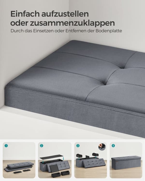 Rootz Velvet -istuinarkku - Säilytys ottomaanit - Pehmustettu penkki - MDF-rakenne - 38cm x 110cm x 38cm - Liuskeenharmaa - 131L Tilavuus - 300kg Suur