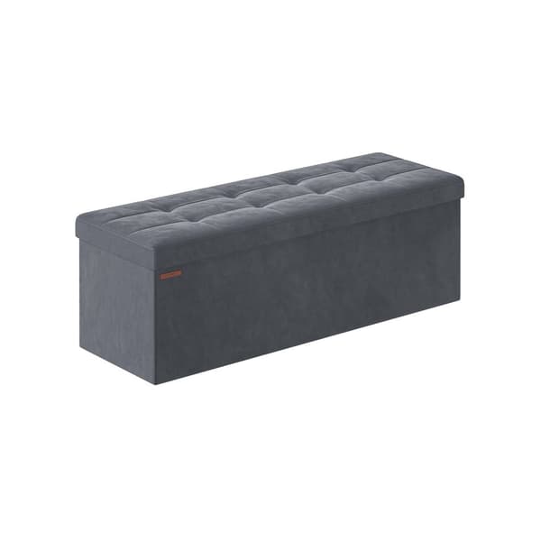Rootz Velvet -istuinarkku - Säilytys ottomaanit - Pehmustettu penkki - MDF-rakenne - 38cm x 110cm x 38cm - Liuskeenharmaa - 131L Tilavuus - 300kg Suur