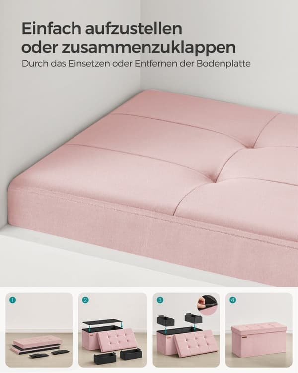 Rootz Velvet sædekiste - Opbevaring Ottoman - Polstret bænk - MDF konstruktion - Pastel Pink - 38cm x 76cm x 38cm - Letvægts - Rummelig - Robust