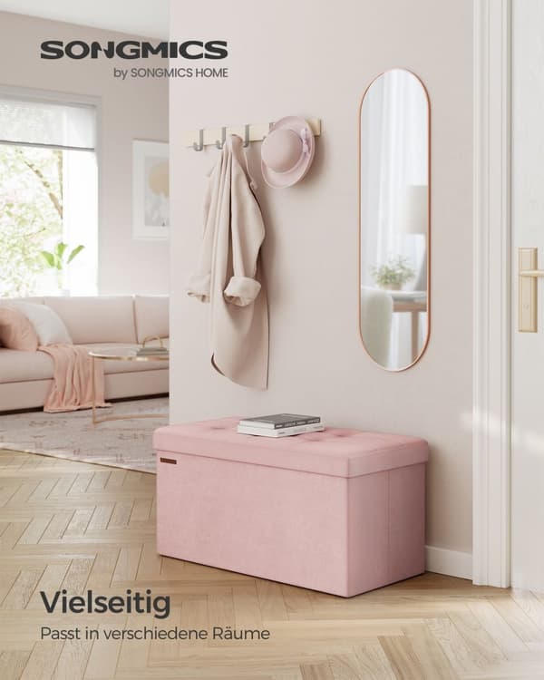 Rootz Velvet sædekiste - Opbevaring Ottoman - Polstret bænk - MDF konstruktion - Pastel Pink - 38cm x 76cm x 38cm - Letvægts - Rummelig - Robust