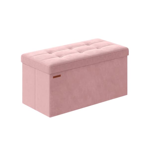 Rootz Velvet sædekiste - Opbevaring Ottoman - Polstret bænk - MDF konstruktion - Pastel Pink - 38cm x 76cm x 38cm - Letvægts - Rummelig - Robust