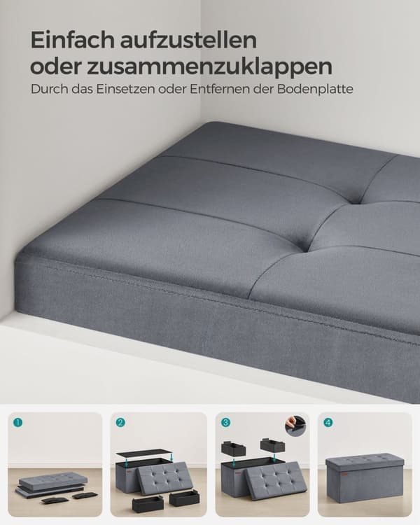 Rootz Velvet -istuinrinta - Säilytys ottomaanit - Jalkatuki - MDF-kehys - Liuskeenharmaa - 38cm x 76cm x 38cm - Kevyt - Suuri kapasiteetti - Mukava