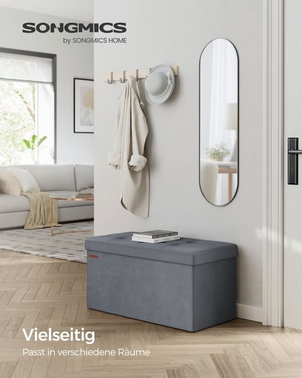Rootz Velvet -istuinrinta - Säilytys ottomaanit - Jalkatuki - MDF-kehys - Liuskeenharmaa - 38cm x 76cm x 38cm - Kevyt - Suuri kapasiteetti - Mukava