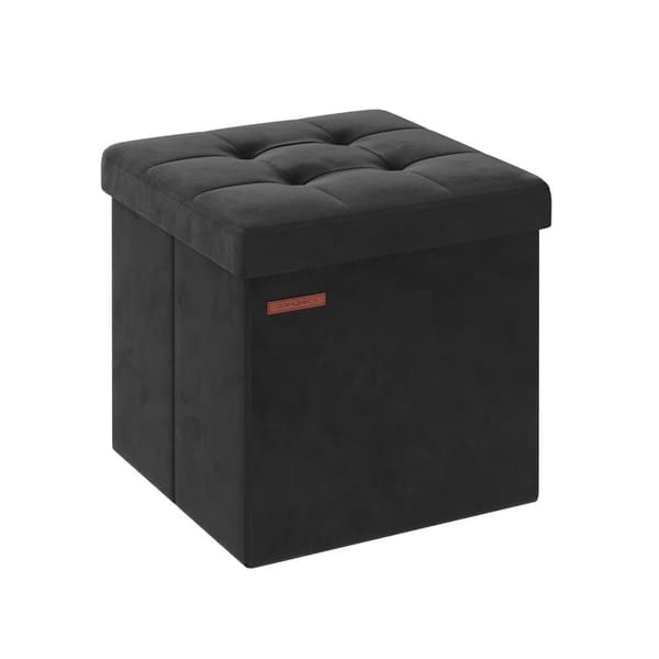 Rootz Velvet sædekiste - Opbevaring Ottoman - Polstret bænk - MDF konstruktion - 38cm x 38cm x 38cm - Blæk sort - 43L Kapacitet