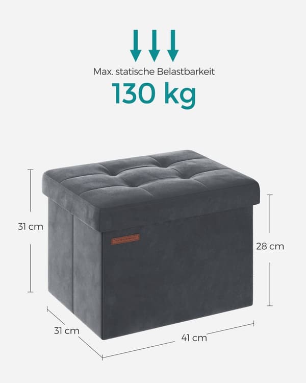 Rootz Velvet -istuinarkku - Säilytys ottomaanit - Jalkatuki - MDF-rakenne - 32L Tilavuus - 31cm x 41cm x 31cm - Liuskeenharmaa