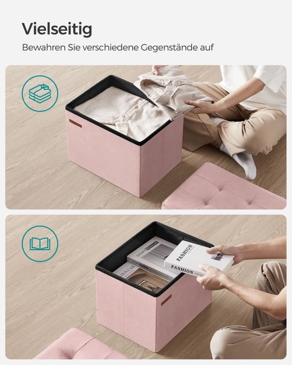 Rootz Pastel Pink sædekiste - Opbevaring Ottoman - Fodstøtte - MDF fløjlskum - 32 liters kapacitet - 31 cm x 41 cm x 31 cm - 2,1 kg - 130 kg belastnin