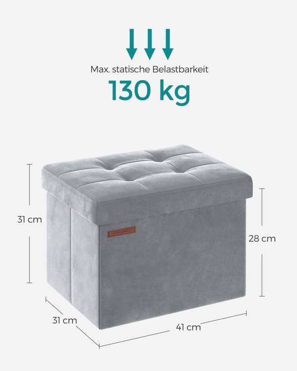 Rootz Velvet -istuinarkku - Säilytys ottomaanit - Pehmustettu penkki - MDF-rakenne - Dove Grey - 31cm x 41cm x 31cm - Kevyt - Tilava - Tukeva