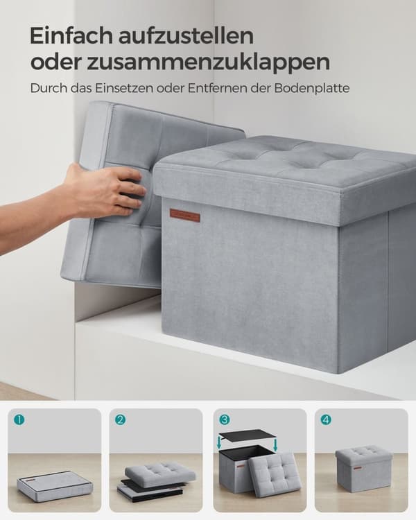 Rootz Velvet -istuinarkku - Säilytys ottomaanit - Pehmustettu penkki - MDF-rakenne - Dove Grey - 31cm x 41cm x 31cm - Kevyt - Tilava - Tukeva