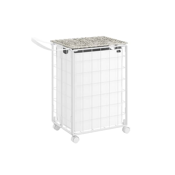 Rootz Rolling Laundry Basket - Vaatekori - Säilytyslaatikko - Teräsrunko - Oxford-kangas - PE-materiaali - Pilvivalkoinen - 46 cm x 33 cm x 65 cm - Ke