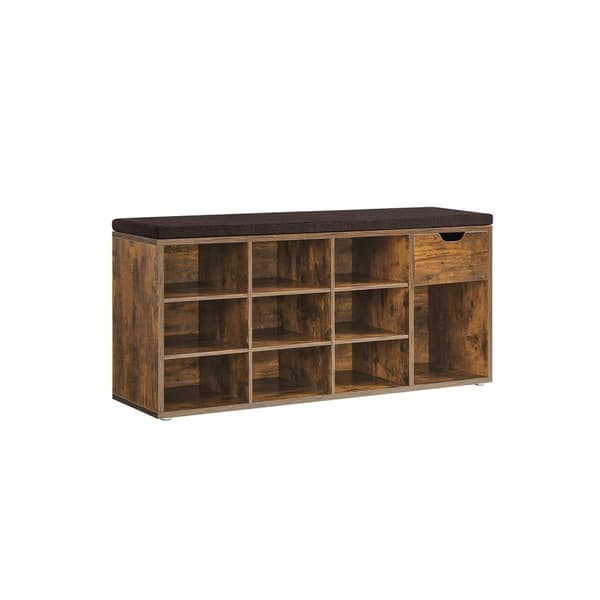 Rootz Vintage Brown Skobænk - Entrébænk - Opbevaringsbænk - Træspånplade - MDF - 30 cm x 104 cm x 48 cm - Polstret sæde - 200 kg Kapacitet - 18,5 kg V