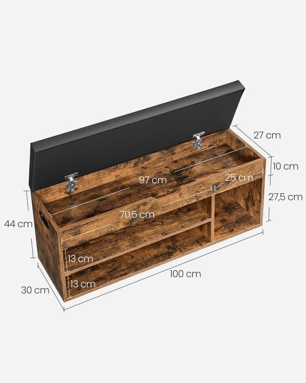 Rootz Vintage Brown kenkätelineen penkki - sisääntulopenkki - säilytyspenkki - lastulevyrakenne - vaahtomuovityyny - PU-verhoilu - 30 cm x 100 cm x 44
